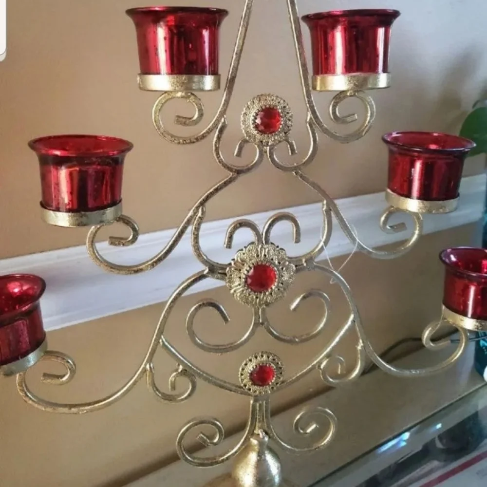 Golden Holiday Tea Light Candle Holder NWT